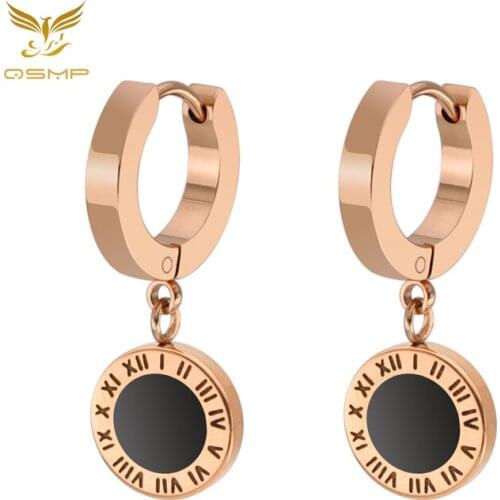 EH001 Hot Sale European and American Titanium Classic Roman Character Round Brand Womens Earrings