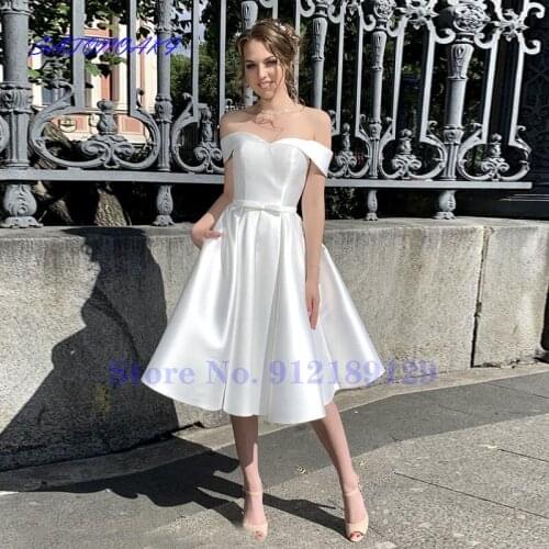 Simple Short Wedding Dress Satin Ivory A-Line Bridal Gown With Pockets Custom Made Vestidos Novia Robe Mariée Aliexpress France