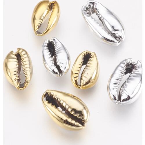50pcs Electroplated Shell Cowrie Shells Pendants jewelry making DIY bracelet necklace 20~30x12~18x7~12mm, Hole: 3mm F50