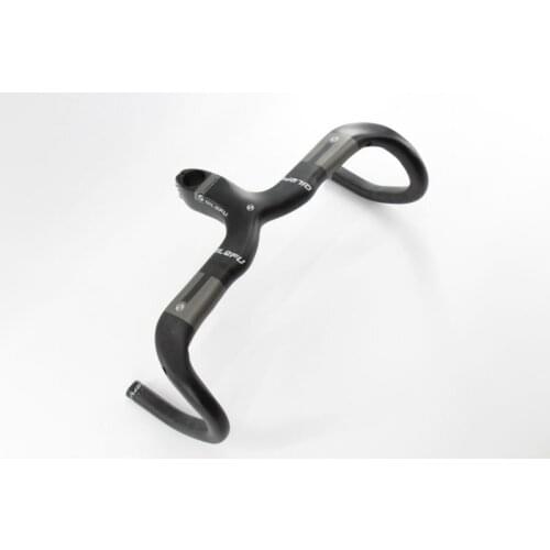 2017 Newest gray QILEFU Road bicycle matt 3K full carbon fibre bike handlebar and stem integrated internal cables Free shipping