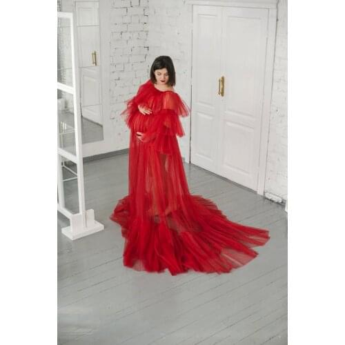 2020 Hot Sale Birdal Red Tulle Robes Custom Made Any Color Maternity Tulle Gowns For Photo Shoot Maternity Dress