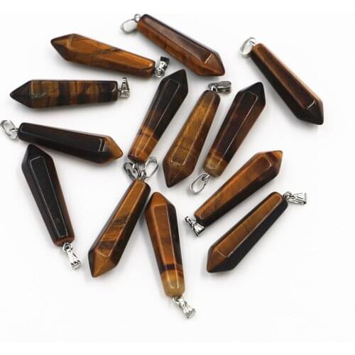 32*10mm Fashion High Quality Natural Turquoises Amethysts Tiger Eye Stone Pillar Charm Pendant for Jewelry Making