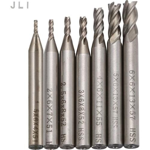 7pcs/set JLI 4 Flutes 1.5mm-6mm Diameter Milling Cutter End Mill Carbide HSS Straight Shank Router Bit Set CNC Tools
