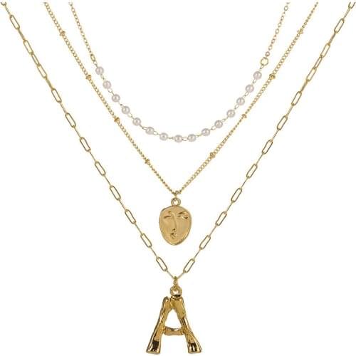 A-Z 26 Initial Necklace Jewelry with Gold Color Human Face Multilayer Gold Color Alphabet Collar Name Jewelry for Women Gift