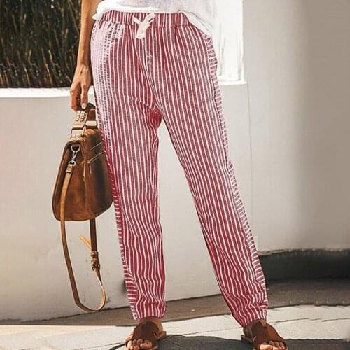 Summer Pants Womens Autumn Trousers Elastic Waist Drawstring Solid Color Sweatpant Oversize Striped Drawstring Pocket Straight