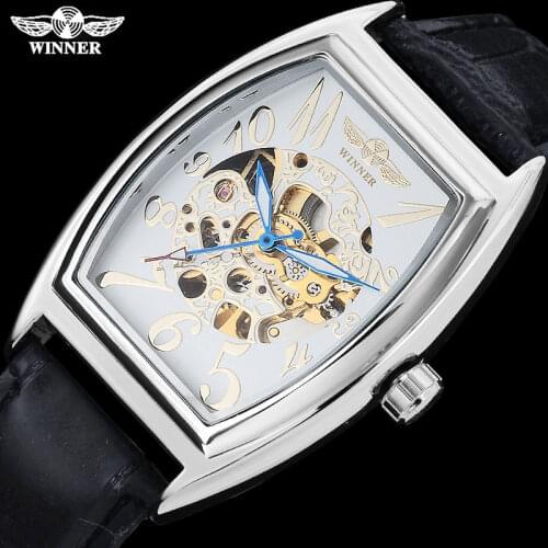 WINNER men fashion sport mechanical watches leather strap casual brand mens automatic skeleton wathces male clock montre homme