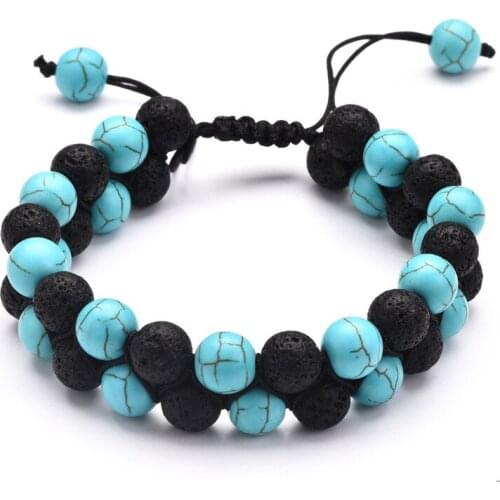 8 Options Double Layers Adjustable 8mm Natural Lava Stone Green White Black Onyx Energy Bracelets Bangle Healing Buddha Bracelet