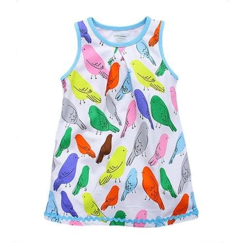 Brand Girls Dress Summer Kids Clothes Printed Cute Birds Princess Dresses Girls Clothes Woven Cotton Dresses for Girls 1-6 yrs