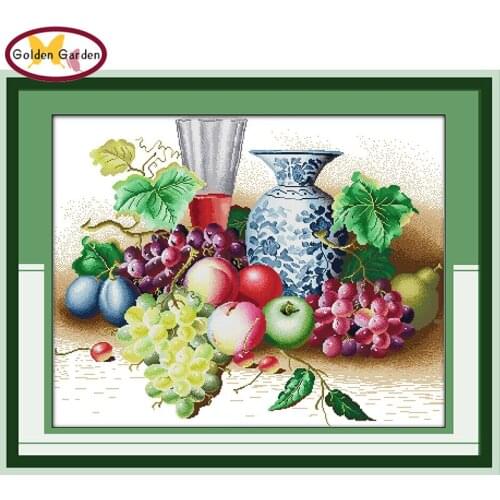 NKF Fruity Fragrance Handcraft Needlepoint Kit 14CT 11CT Counted Stamped Canvas Chinese Cross Stitch Set for Home Decor