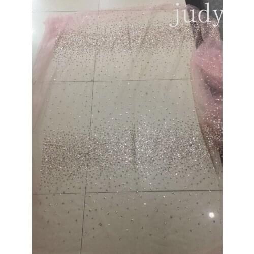 HL404#Champagne gold sparkle net cloth wedding dress cloth pink bottom cloth for bridal wedding dress/sawing Free shipping