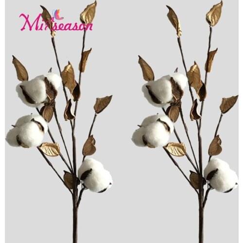 45cm artificial cotton flower 3 heads 6 branch simulation flowers DIY wedding decoration for home party office 1pcs white color