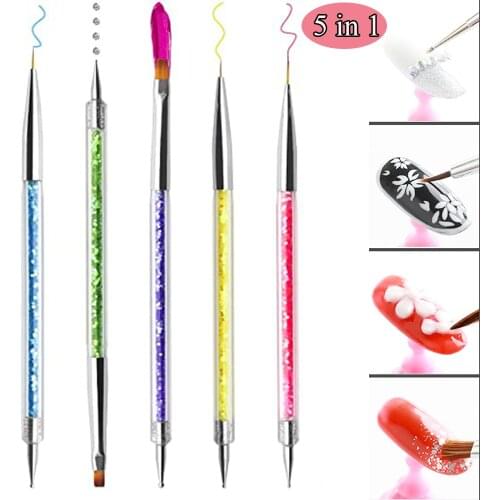 5 PCS/Set Nail Art Brushes Double-ended Nail Dotting Pen Liner Brush Nail Art Point Drill Drawing Tools Set Salon Nail Art Tools