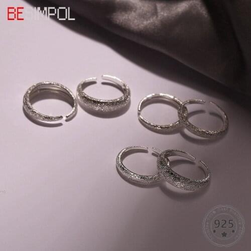 Besimpol Shining Real 925 Sterling Silver Frosted Rings Elegant Minimalist Simple Open Ring For Women Wedding Fine Jewelry Gifts