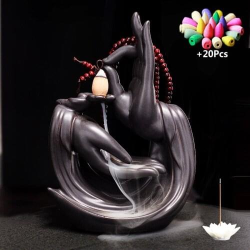 The Buddhas Hand Fingers Backflow Incense Burner Blessing All Home Office Decor Handicraft Ceramic Cone Censer Incense Base