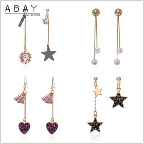 Fashion Star Alarm Clock Asymmetric Tassel Earrings Female Creative Versatile Simple Long Temperament Pearl Women Ear Pendant