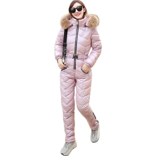 2021 New Winter Womens Hooded Jumpsuits Parka Cotton Padded Warm Sashes Ski Suit Straight Zipper One Piece Casual Tracksuits