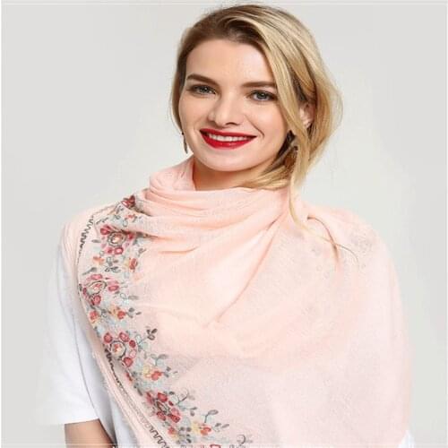 Plain soild two-side flower embroidery women scarf viscose hijabs bandanna shawls muslim head wraps 10pcs/lot fast shipping