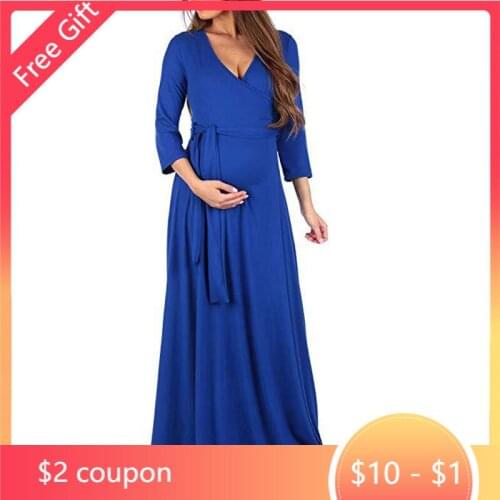 Long Sleeve Dresses Maternity Clothes For Pregnant Women Dress Elegant V-neck Belt Pregnancy Dresses Vestidos Mother Wear