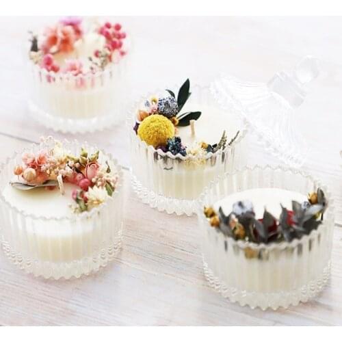 Transparent glass candle container classical yurt with lid container glass jar candle cup DIY handmade wax making materials