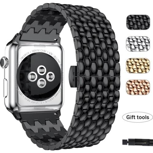 Stainless Steel Butterfly Buckle Band for Apple Watch Band 44MM 42MM 40MM 38MM for Apple iWatch SE 6 5 4 3 Strap metal Bracelet