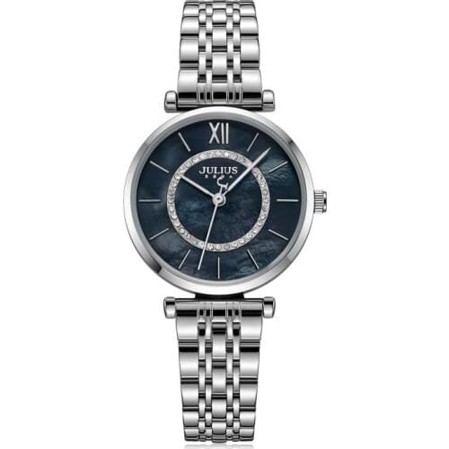 Luxury Mother-of-pearl Womens Watch Japan Mov't Lady Hours Fine Fashion Steel Bracelet Clock Girls Cute Gift Julius Box 1194