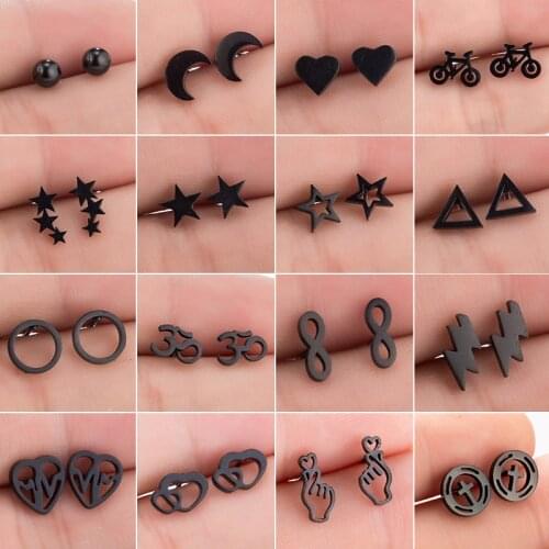 Stainless Steel Earrings Cute Black Jewelry Punk Small Angel Wings Cross Heart Earrings for Women Girl Christmas Gift