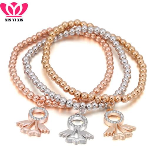 Cute Crystal Fairy Angel Charms Bracelets For Women Mix Colors Gold Elastic Chain Beaded Bracelet Jewelry Best Friend Gifts