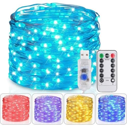 USB 50/100 LED String Fairy Lights Remote Control 5M/10M Copper Wire Garland Lamp for Christmas Wedding Home Party Decoration