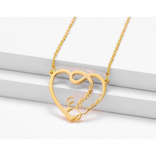 Zciti Double Heart Name Custom Necklaces Personalized High Quality Women Gold Two Hearts Choker Jewelry Bridesmaid Gift