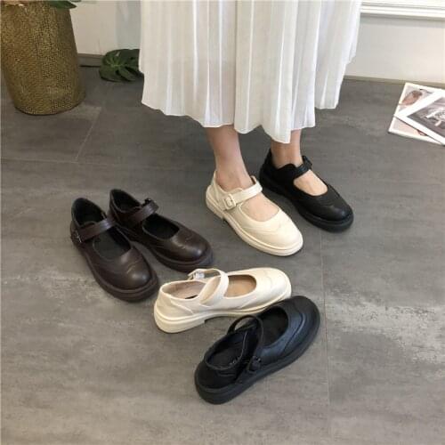 New Arrival Womens Leather Shoes for 2021 Summer Retro Solid Thick Soled Females Mary Jane Shoes Womens Black Platform Heels