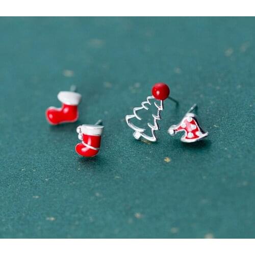 MloveAcc Elegant 925 Sterling Silver Christmas Tree Hat Shoe Earrings for Women Best Gifts for Kids New Year Gifts