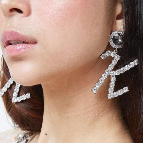 Ins Women Letter K Rhinestone Drop Earrings Korean Pendants Office career Zinc Alloy charm jewelry Punk gift fashion Shining
