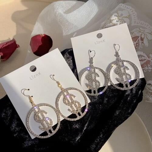 Earrings Dollar Letter Women Fashion Trend Round Exaggerated Temperament Popular Dating Wedding Party Banquet Gift Accessories