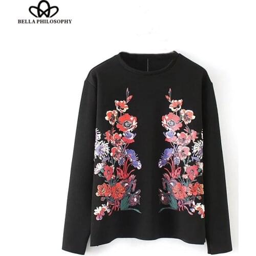 Bella Philosophy 2018 Autumn Winter Print Sweatshirt Women Casual long Sleeve Pullovers Floral Female Sweatshirt Ladies Tops