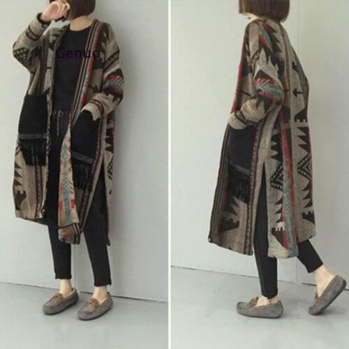 Vintage Indie Folk Women Autumn Winter Woollen Coat Long Sleeve Oversize Tassel Outwear Jacket Elegant Overcoats Loose Plus Size