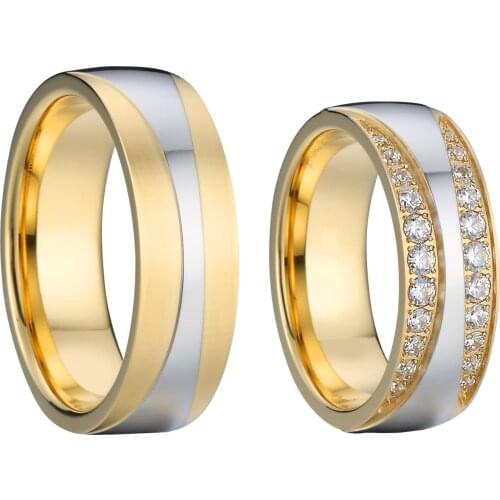 1 Pair Lovers Alliance 18k Gold Plated Eternity Wedding Rings Set For Couples Men And Women Anniversary Ring Marriage