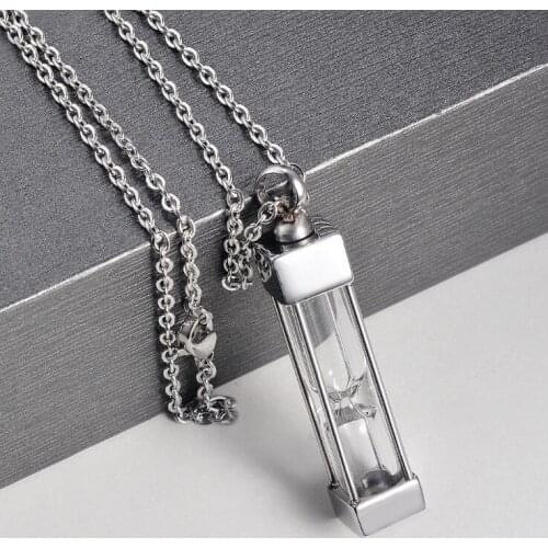 1PC Stainless Steel locket Necklace Memorial Keepsake Jewelry Timeless Hourglass Glass Cremation Jewelry Urn Pendant Necklace
