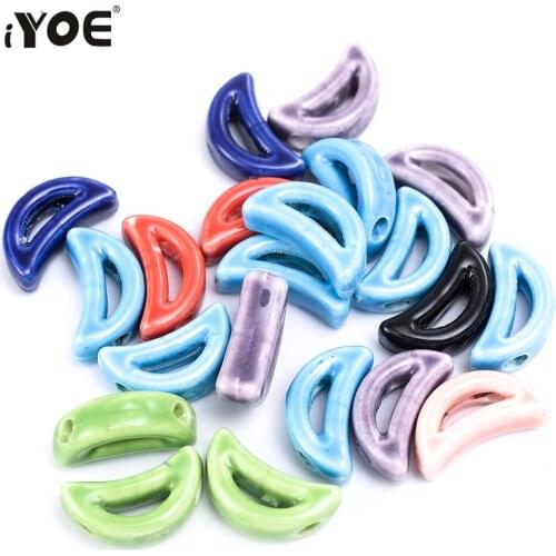 10/20/30pcs 9X17mm Moon Shape Ceramic Beads Colorful Loose Spacer Shining Glaze Beads for Jewelry Making Bracelet Necklace