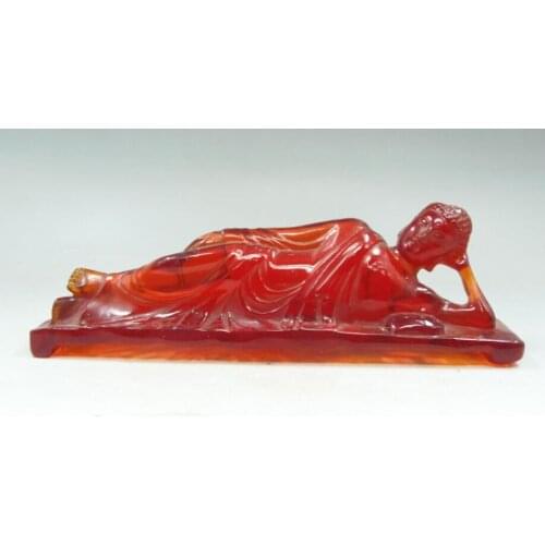 20.8cm*/Old Collectibles Decorated Artificial Amber Resin lifelike Sleeping Buddha Statue