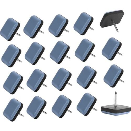 20Pcs Chair Glides Furniture Sliders PTFE Easy Moving Pads Square with Nail Feet Protector for Hardwood Floor