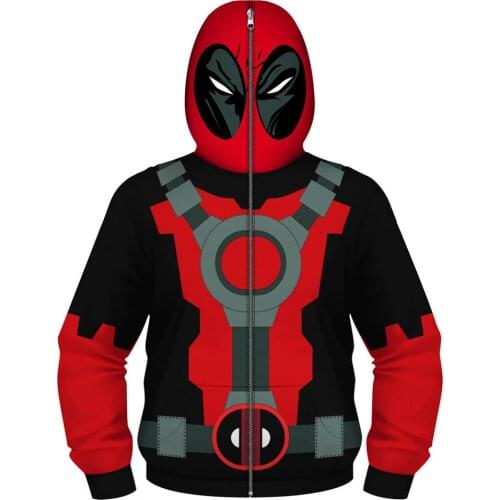 2020 Fast delivery Kids Deadpool Hoodie Zip Up Masked Long Sleeve Sweatshirt Superhero Wade Winston Cosplay Casual Coat Top Boy