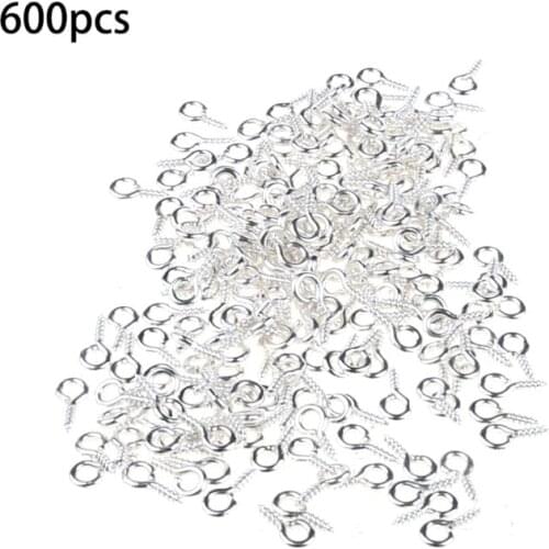 600 Mini Screw Eye Pin Peg Jewelry Small Screw Eye Pins, Eye pins Hooks, Eyelets Screw Threaded Silver Clasps Hooks Eye