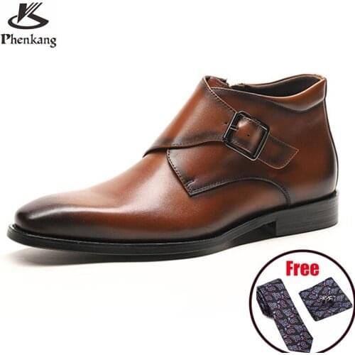 Men winter Boots Genuine cow leather chelsea boots brogue casual ankle flat shoes Comfortable quality soft 2020 brown black