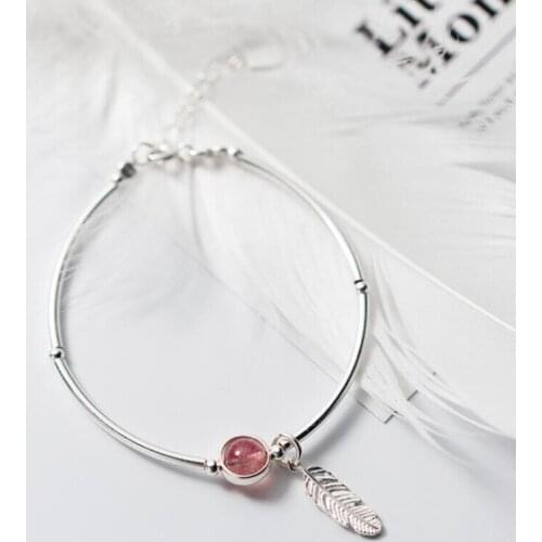925 Sterling Silver Pink Crystal Ball Feather Charm Bracelet&Bangle For Women Elegant Party Jewelry Pulseras sl261