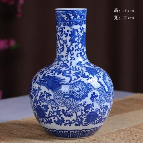 Decorative ceramic floor vase with dragon decor