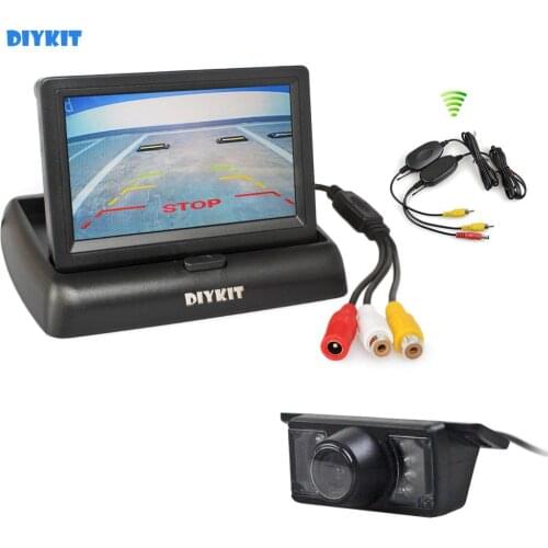 DIYKIT Wireless 4.3" Foldable Car Monitor Reversing Camera Kit Back Up HD Rear View Car Camera IR Night Vision