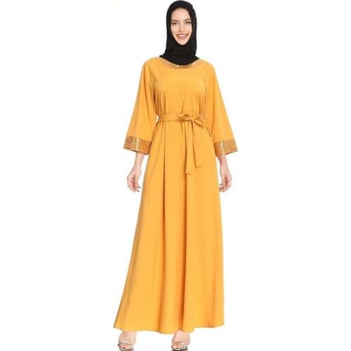 Dubai Muslim Women Long Dress Sequins Maxi Robe Gown Middle East Turkish Arab Abaya Ramadan Islamic Clothing Spring Summer Robe