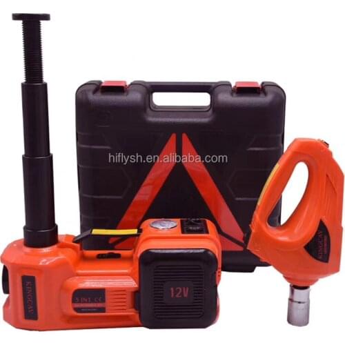 12V DC 3.0T(6600lb) Electric Hydraulic Floor Jack Tire Inflator Pump and LED Flashlight 3 in 1 Set with Electric Impact Wrench