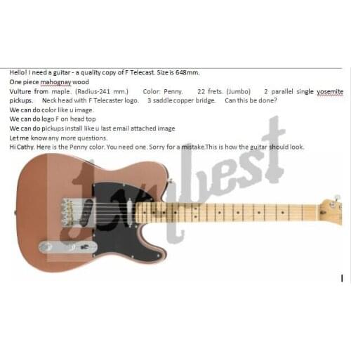 Electric guitar customized body and headstock shape ,one piece mahogany body,penny color,maple neck and fingerboard,free ship