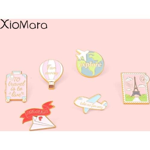 Traveling Quote Adventure Enamel Pin World Eiffel Tower Suitcase Brooches Clothes Badge Lapel Jewelry Gifts For Traveling Friend